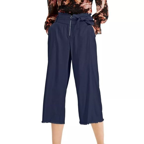 INC International Concepts Women Frayed Zip-Front Culottes Wide Leg Pants Sz 2 - Picture 1 of 10